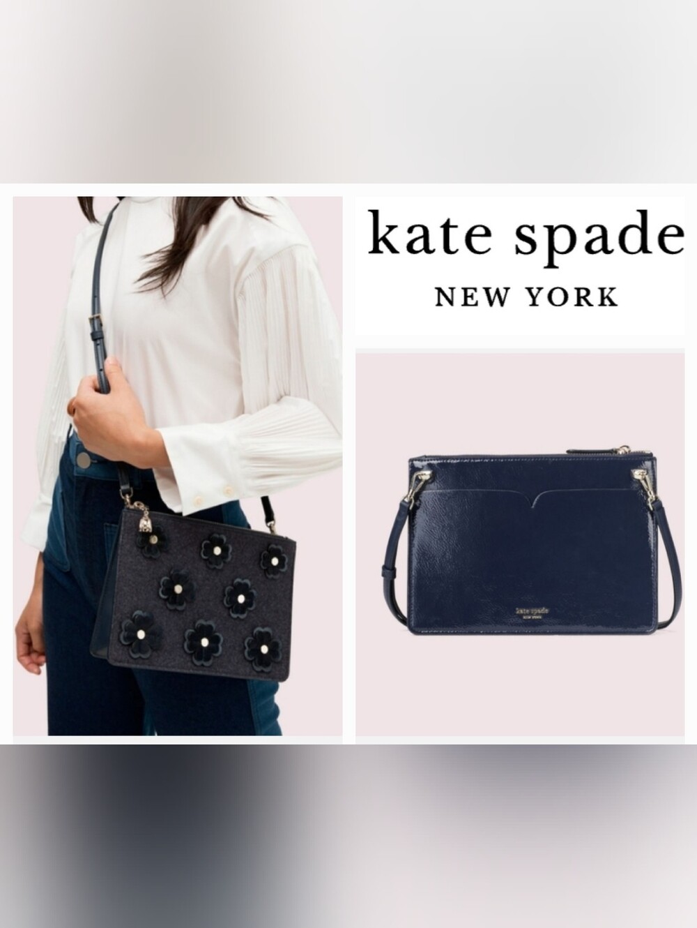 Kate Spade LIMITED EDITION "On Purpose" Floral Appliqué Crossbody Bag Navy NWT